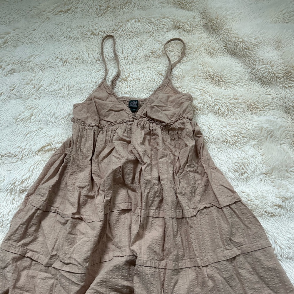 Wild Fable Dusty Taupe Smocked V-Neck Mini Dress